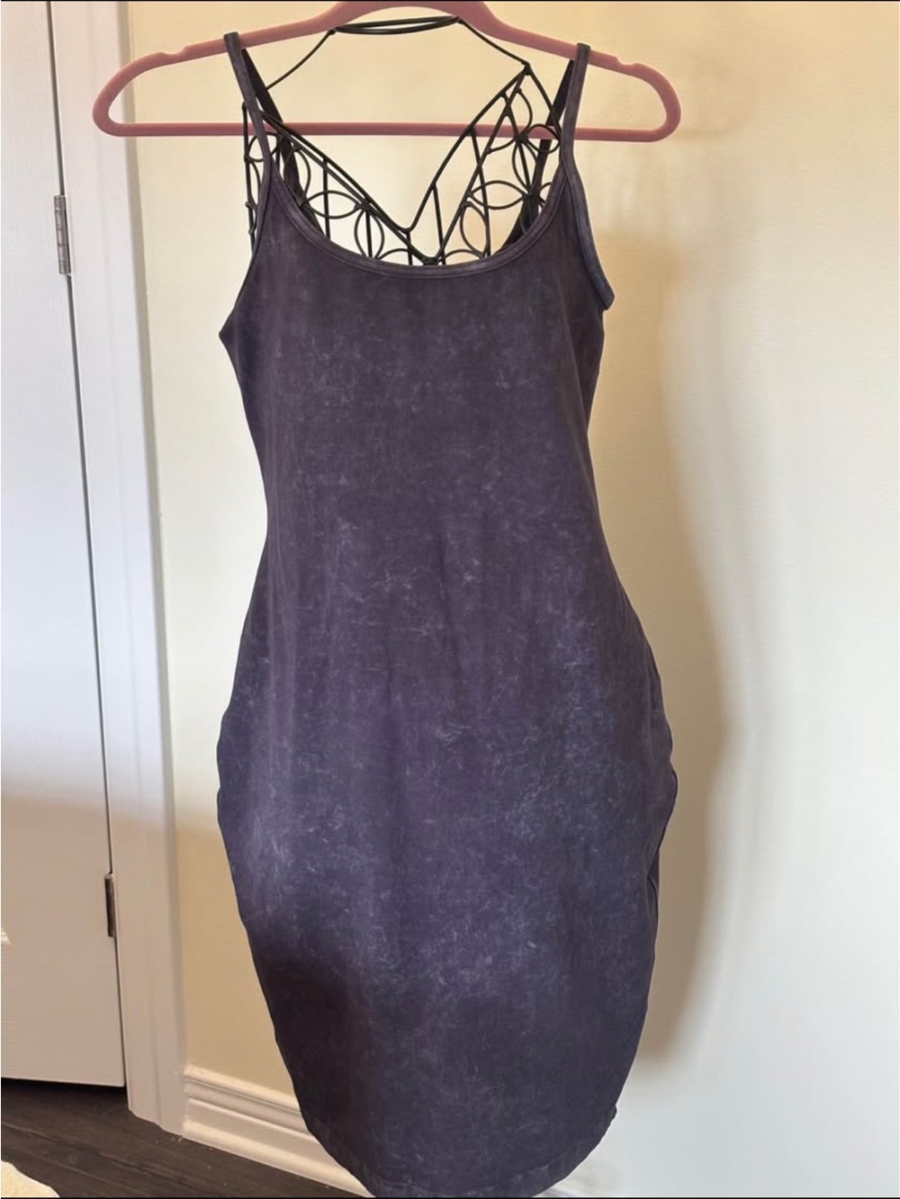 Lululemon Inner Glow Tank Dress SZ 8 Cotton Washed Black/Grey EUC Built In Bra